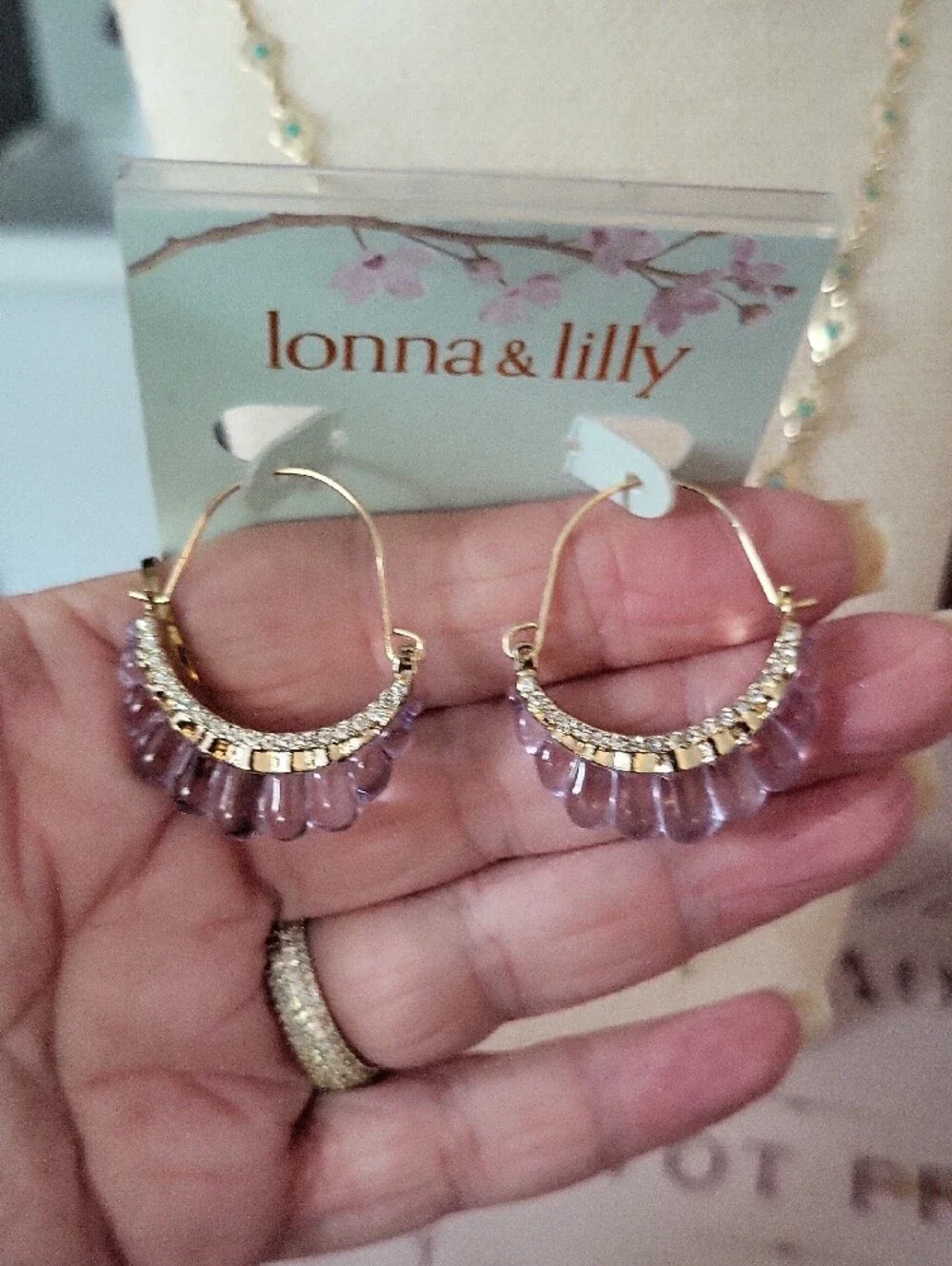 lonna & lilly Gold Necklace and Earring Set with Green Accents